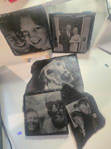 Square slate coaster with engraved image