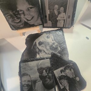 Square slate coaster with engraved image
