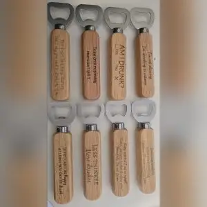 Personalised Bamboo Bottle Opener – Engraved Handle with Custom Text or Symbols