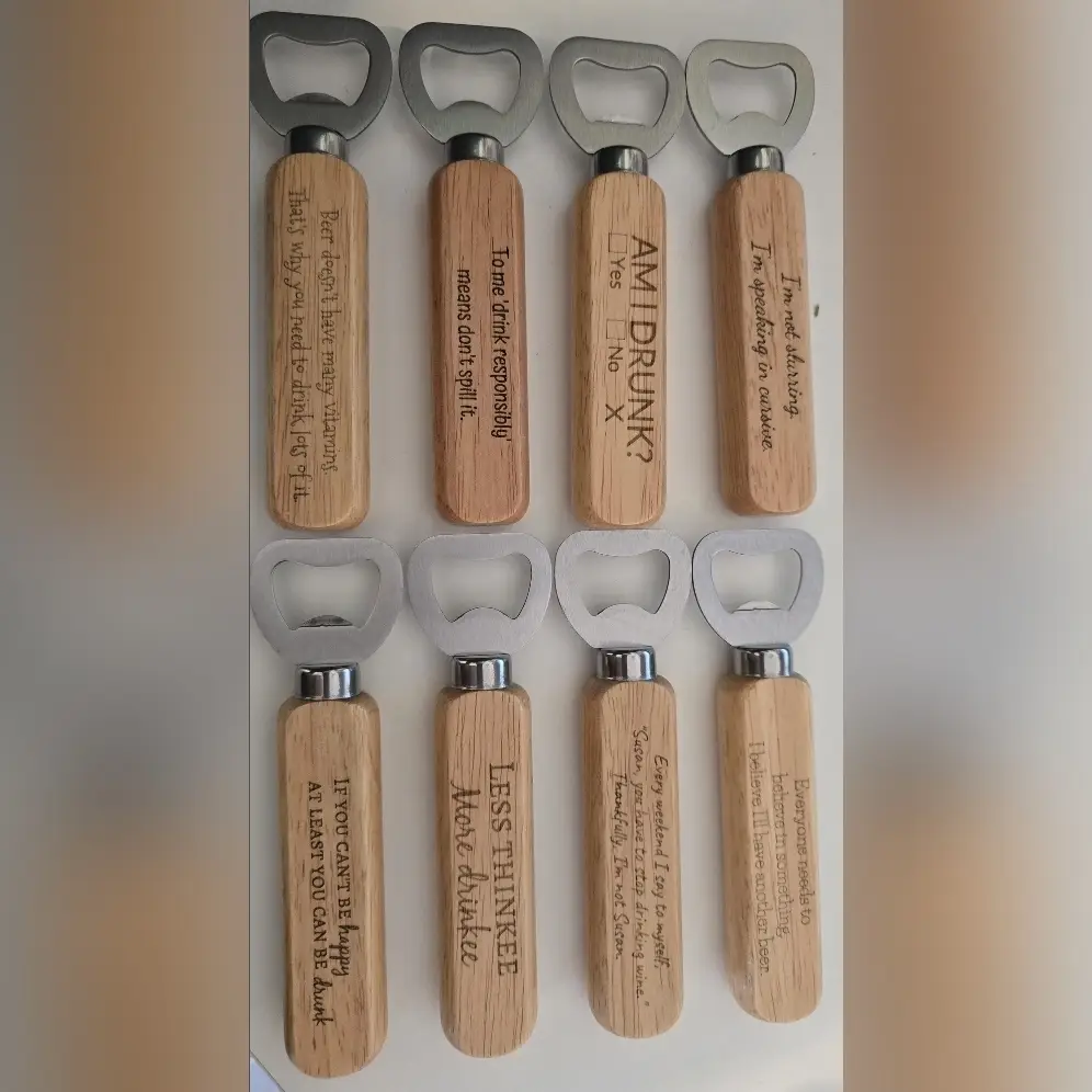 Personalised Bamboo Bottle Opener – Engraved Handle with Custom Text or Symbols