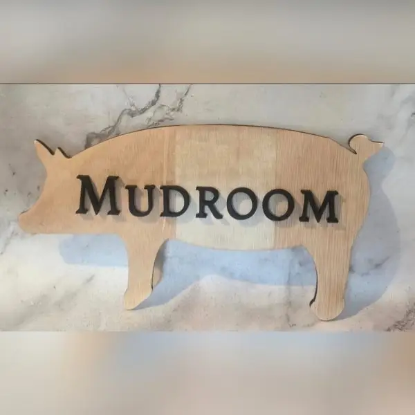 Rustic Pig-Shaped Mudroom Sign