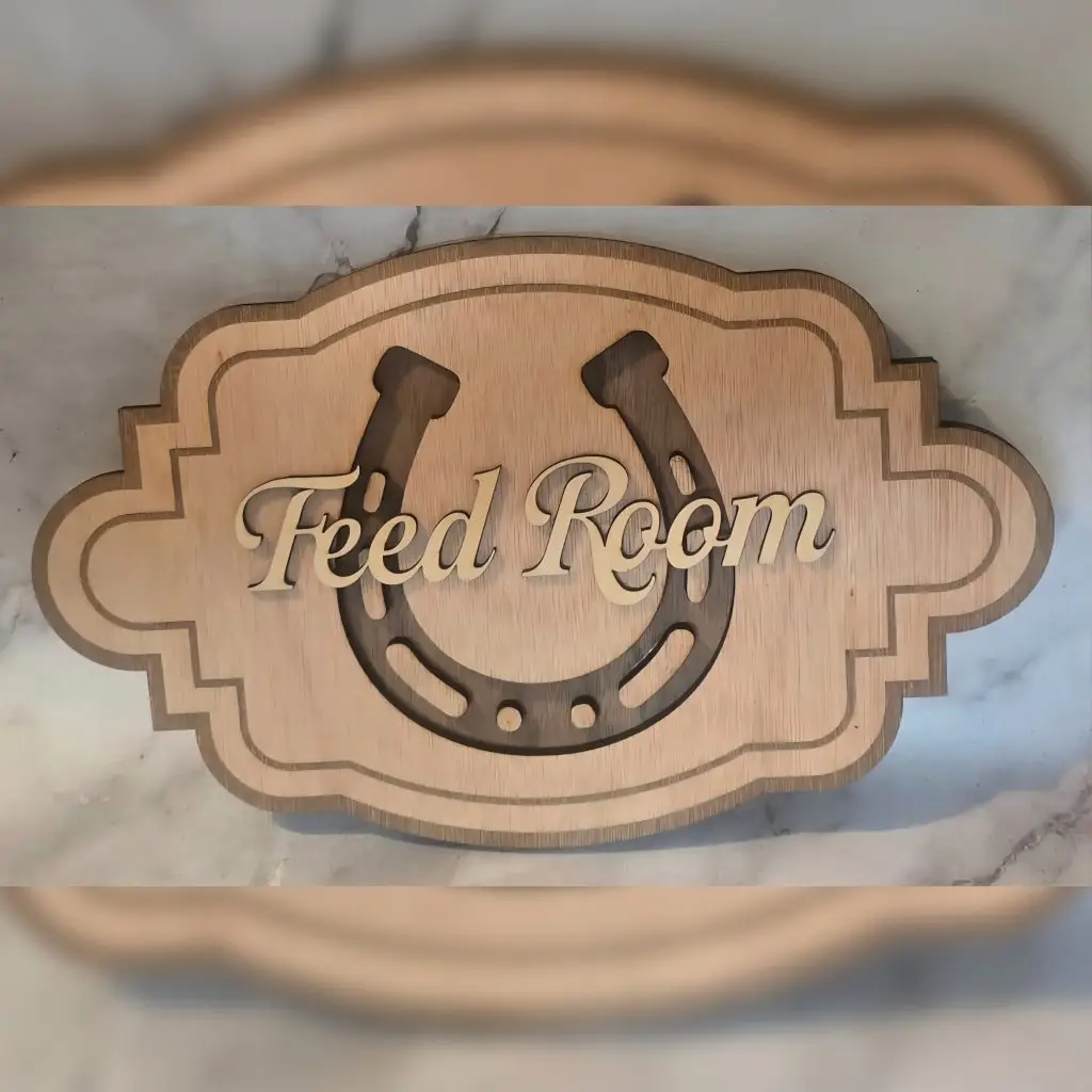 Rustic Wooden Feed Room Sign with Horseshoe