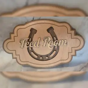 Rustic Wooden Feed Room Sign with Horseshoe